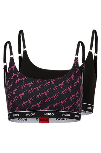 Two-pack of stretch-cotton bralettes with logo underbands, Patterned