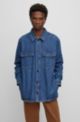 Oversized-fit overshirt in cotton denim and logo detail, Dark Blue