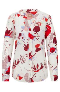 Блузка стандартного кроя из шелка с цветочным принтом, Узорчатый