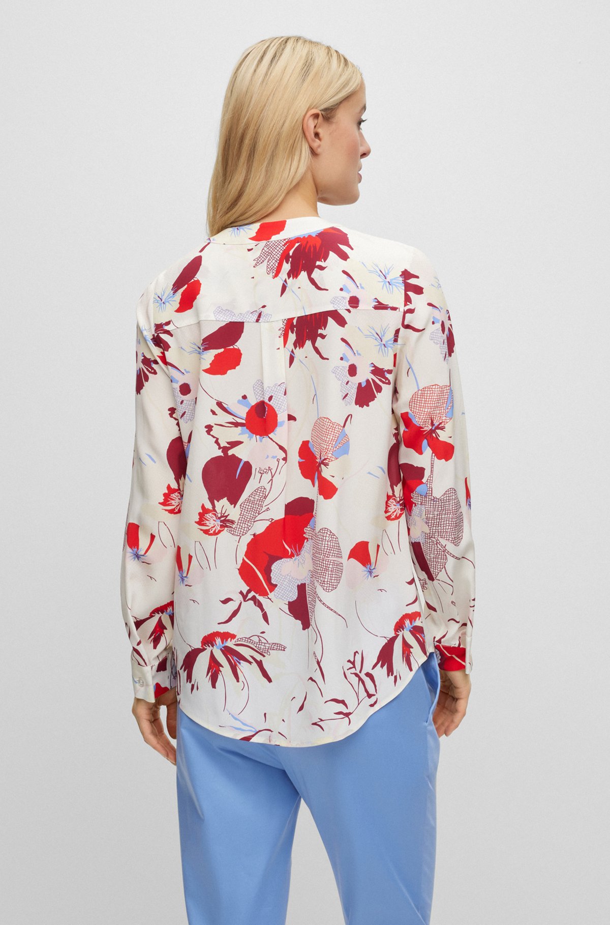 Regular-fit blouse van zijde met bloemenprint, Bedrukt