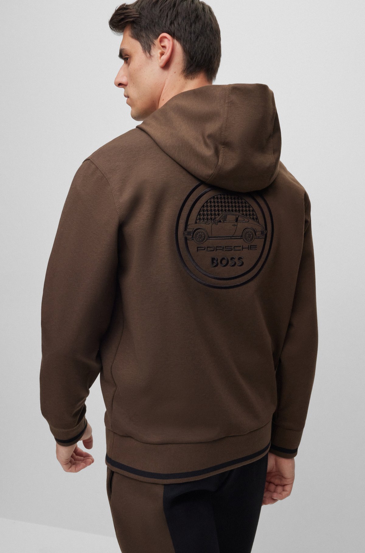 Porsche x BOSS regular-fit hoodie with capsule logo, Brown