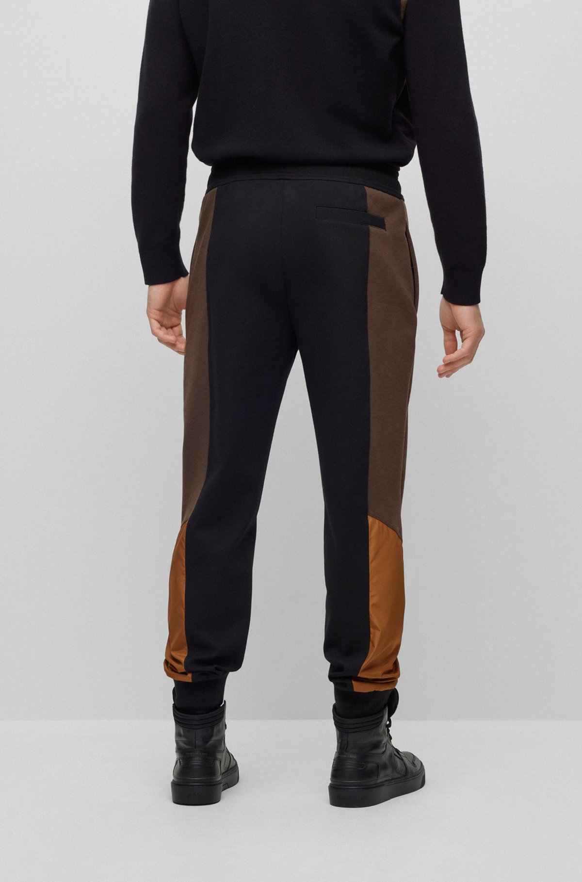 Porsche x BOSS water-repellent tracksuit bottoms with logo embroidery, Black