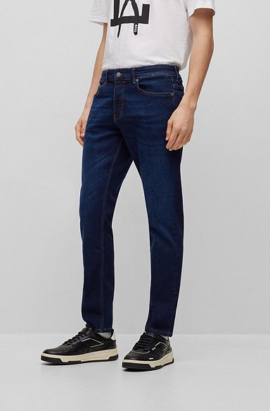 Slim-fit jeans in blue super-stretch denim, Dark Blue