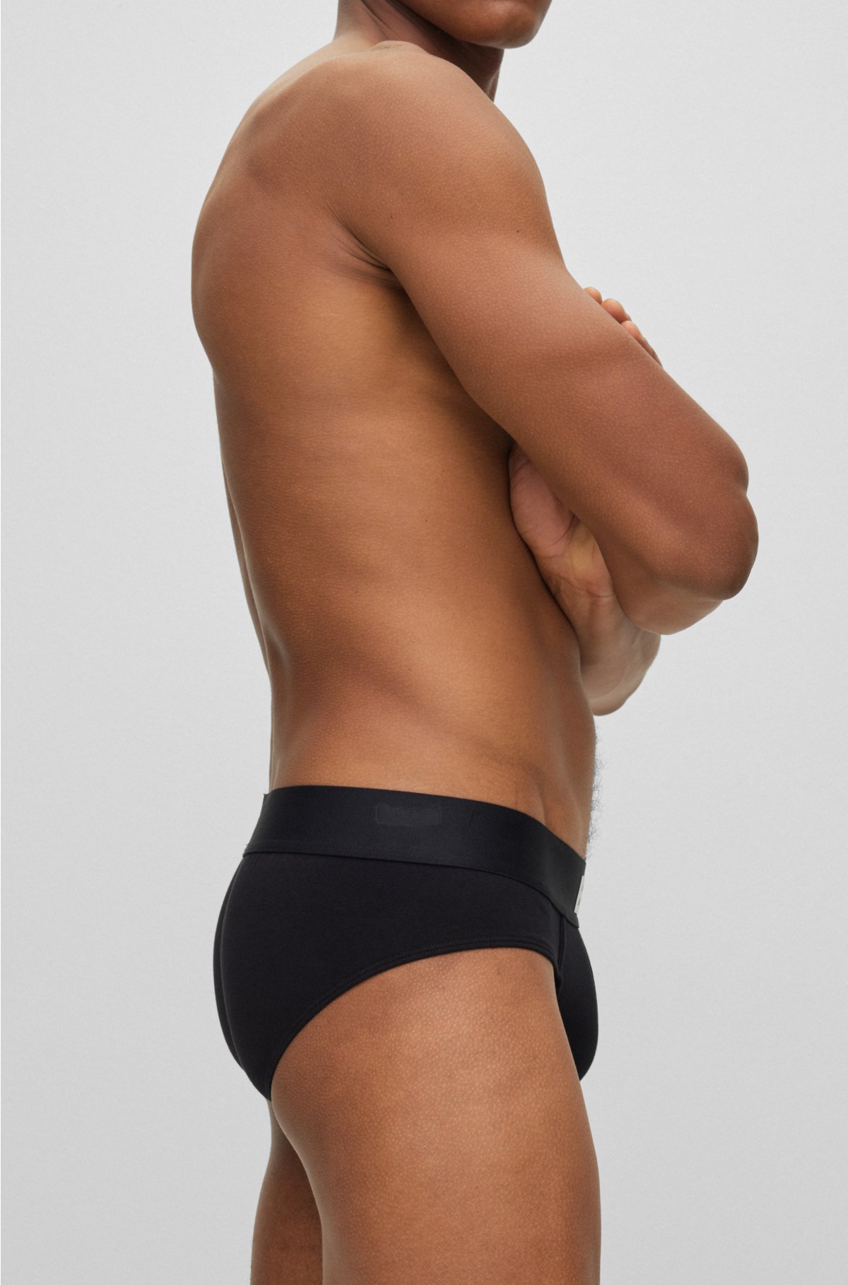 Low-rise briefs in stretch cotton with logo waistband, Black