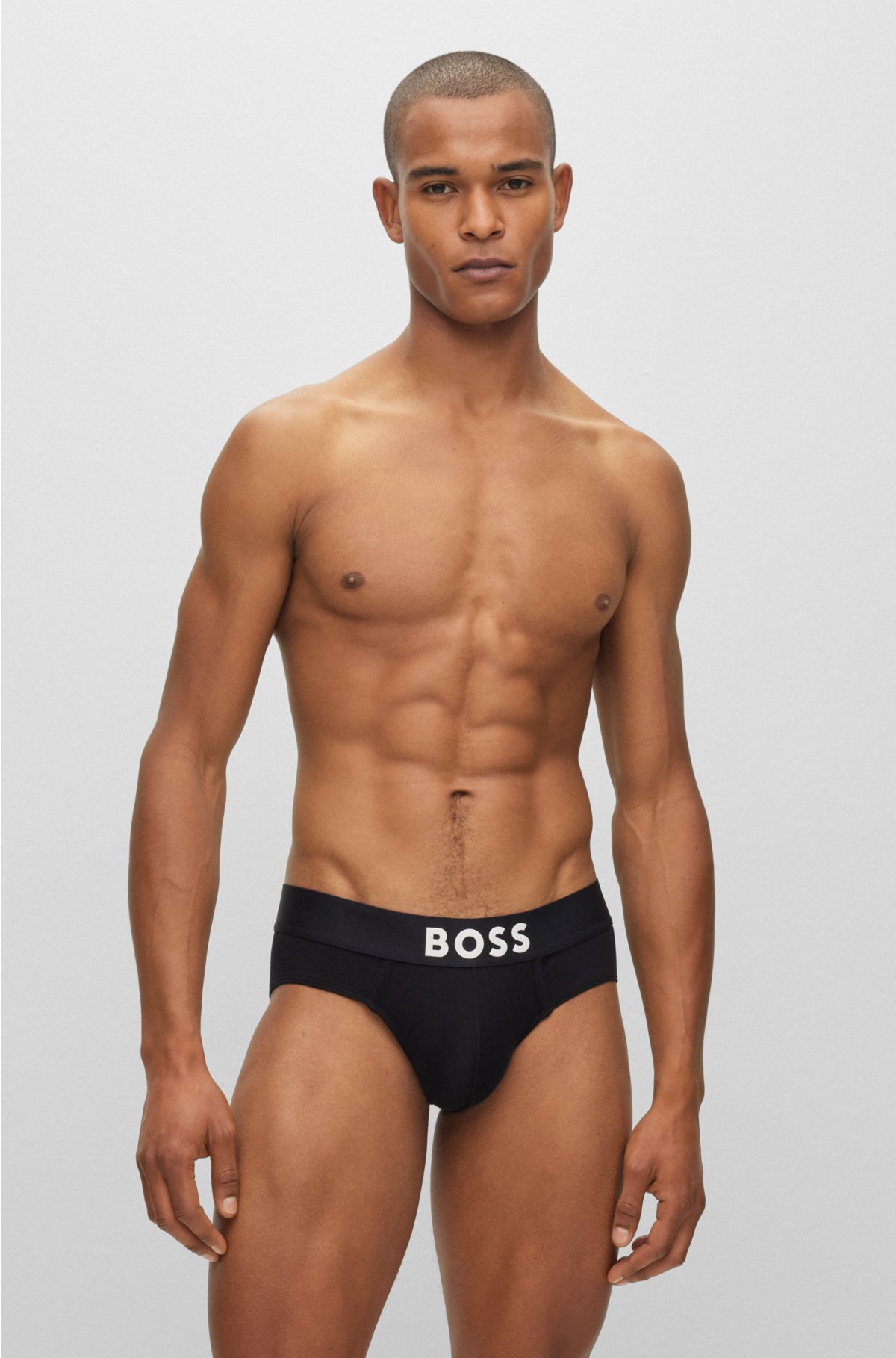Low-rise briefs in stretch cotton with logo waistband, Black