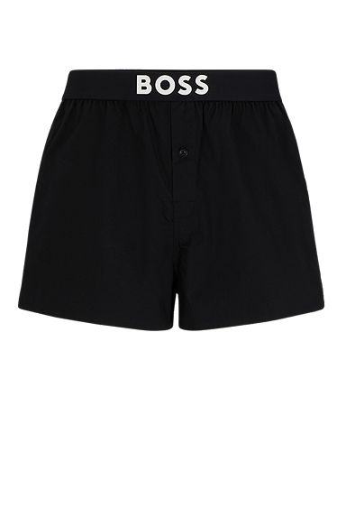 Boxer shorts in cotton poplin with logo waistband, Black
