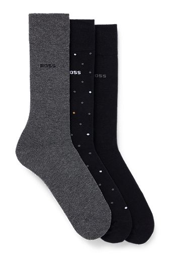Geschenk-Set mit mittelhohen Socken im Dreier-Pack, Schwarz / Grau
