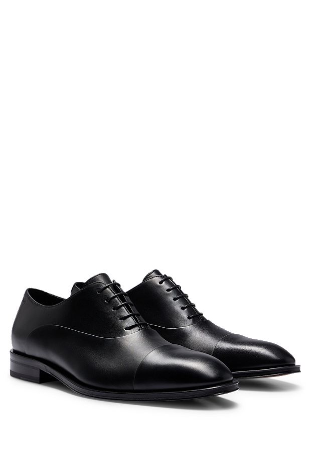 Italian-made leather Oxford shoes with branding, Black