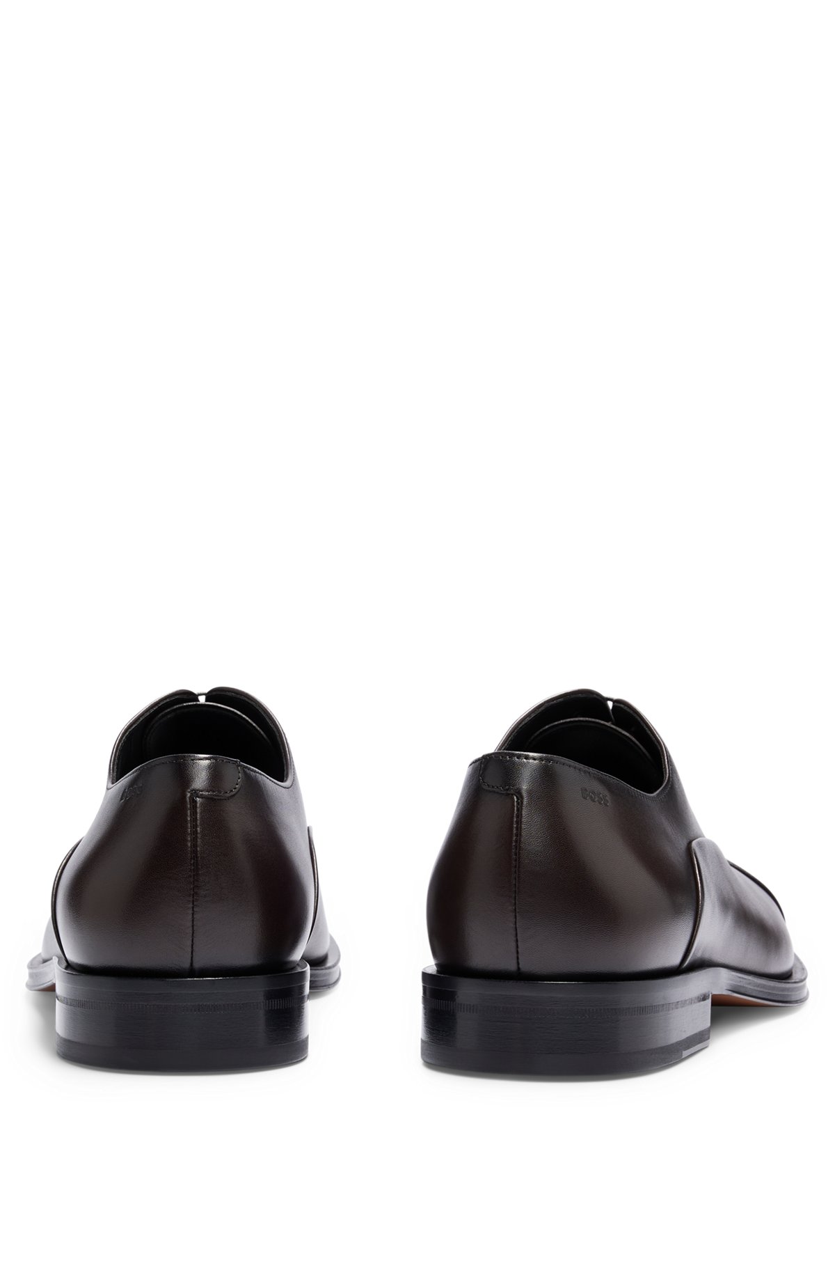 Italian-made leather Oxford shoes with branding, Dark Brown
