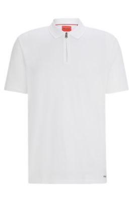 Hugo Cotton-blend Polo Shirt With Zip Placket In White