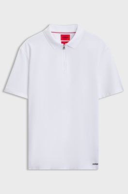 Cotton-blend polo shirt with zip placket, White