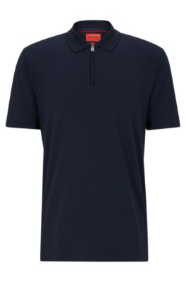Hugo Boss Cotton-blend Polo Shirt With Zip Placket In Dark Blue