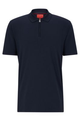 Hugo Cotton-blend Polo Shirt With Zip Placket In Dark Blue