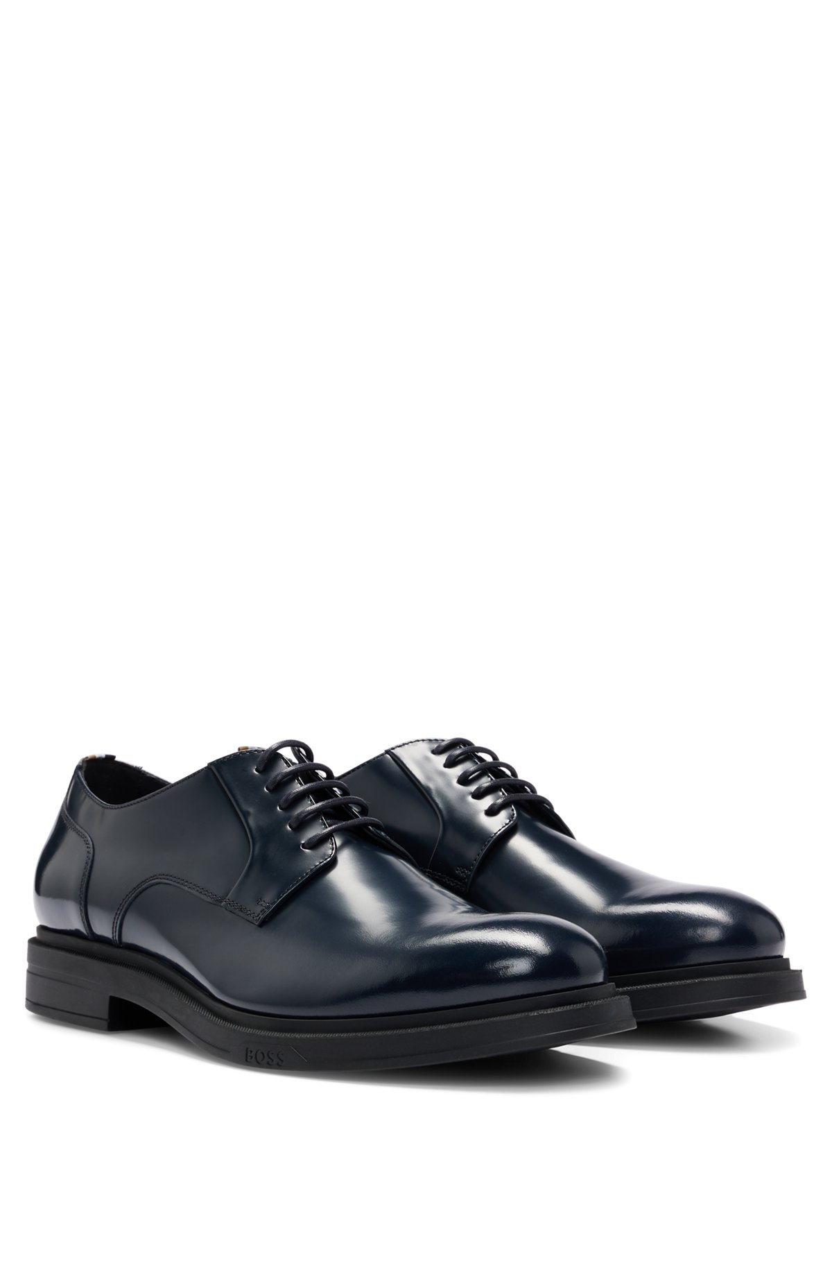 Derby shoes in brush-off leather, Dark Blue