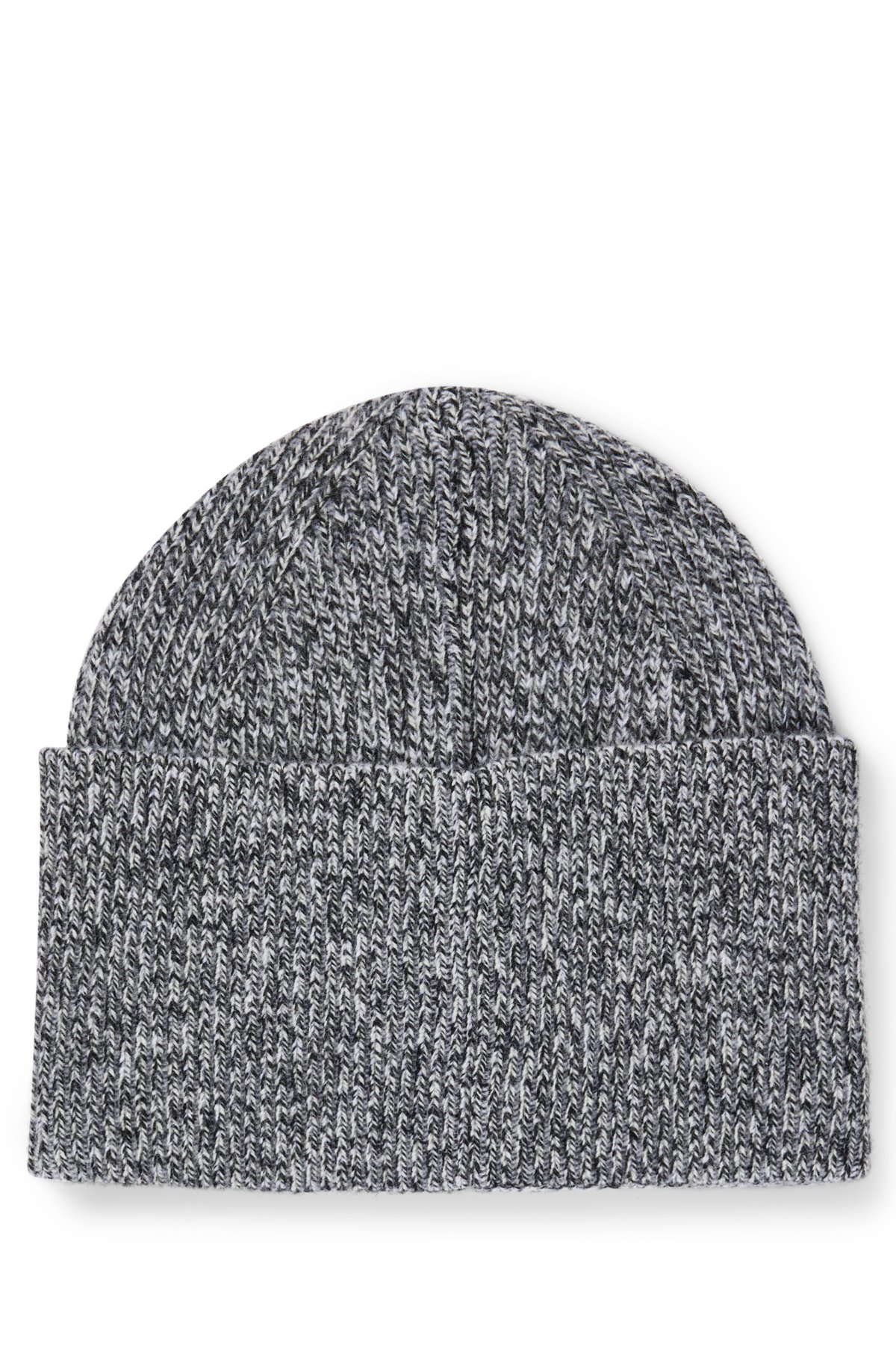HUGO - Bonnet en laine mélangée côtelée avec étiquette logo