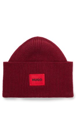HUGO - beanie a hat wool in blend Logo-label ribbed