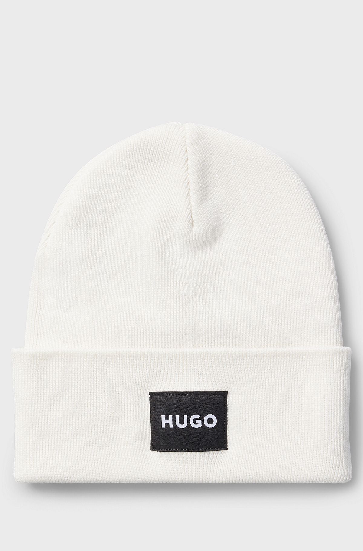 Knitted beanie hat with logo detail, White