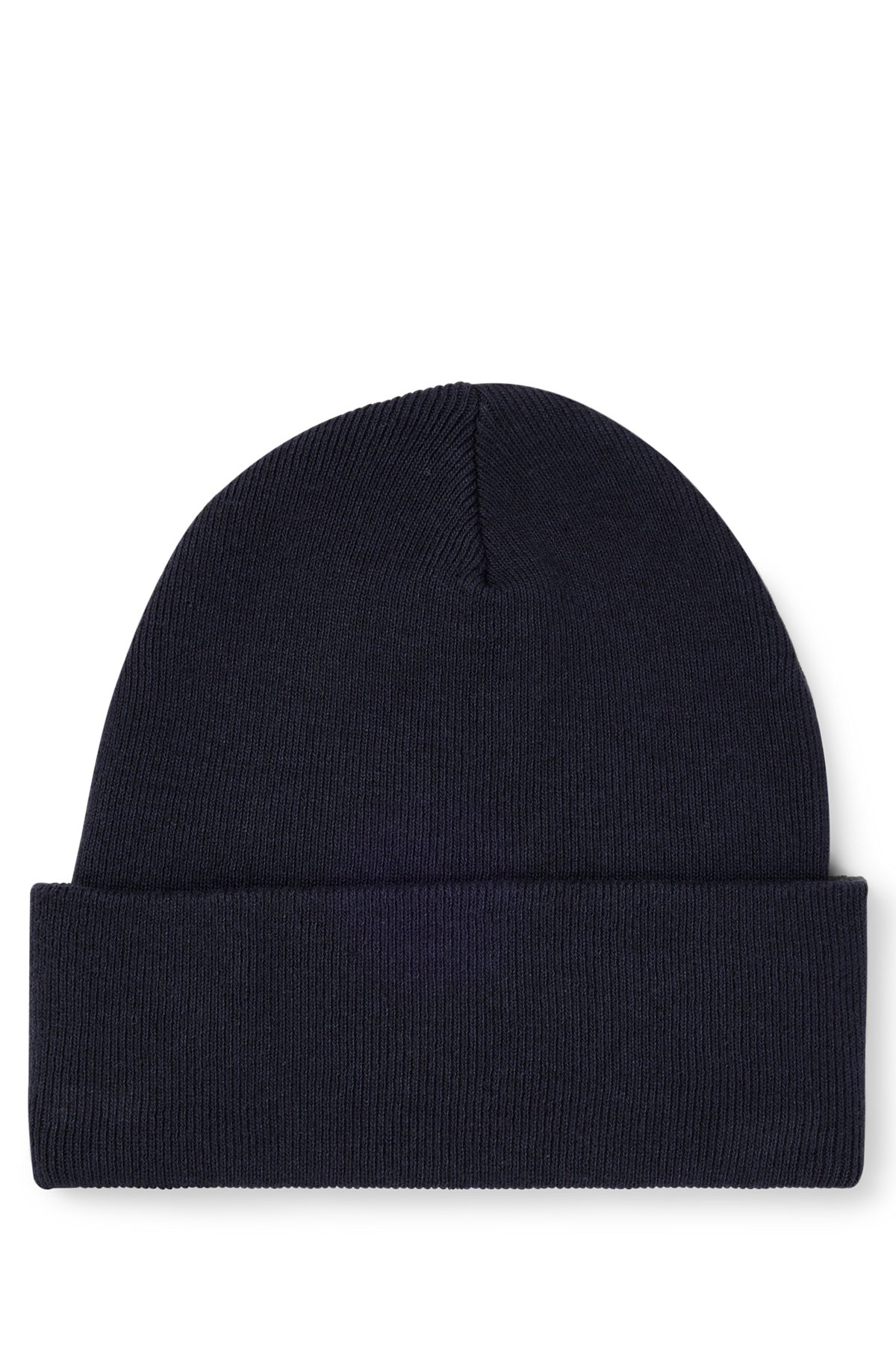 Knitted beanie hat with logo detail, Dark Blue