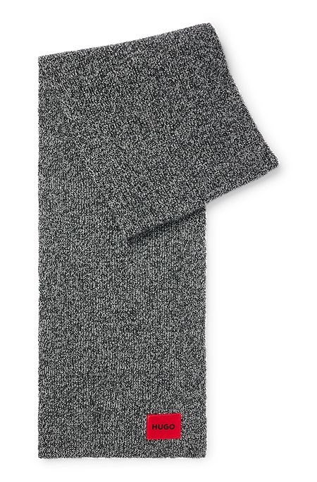 Schal aus Woll-Mix mit Ripp-Struktur und rotem Logo-Label, Dunkelgrau