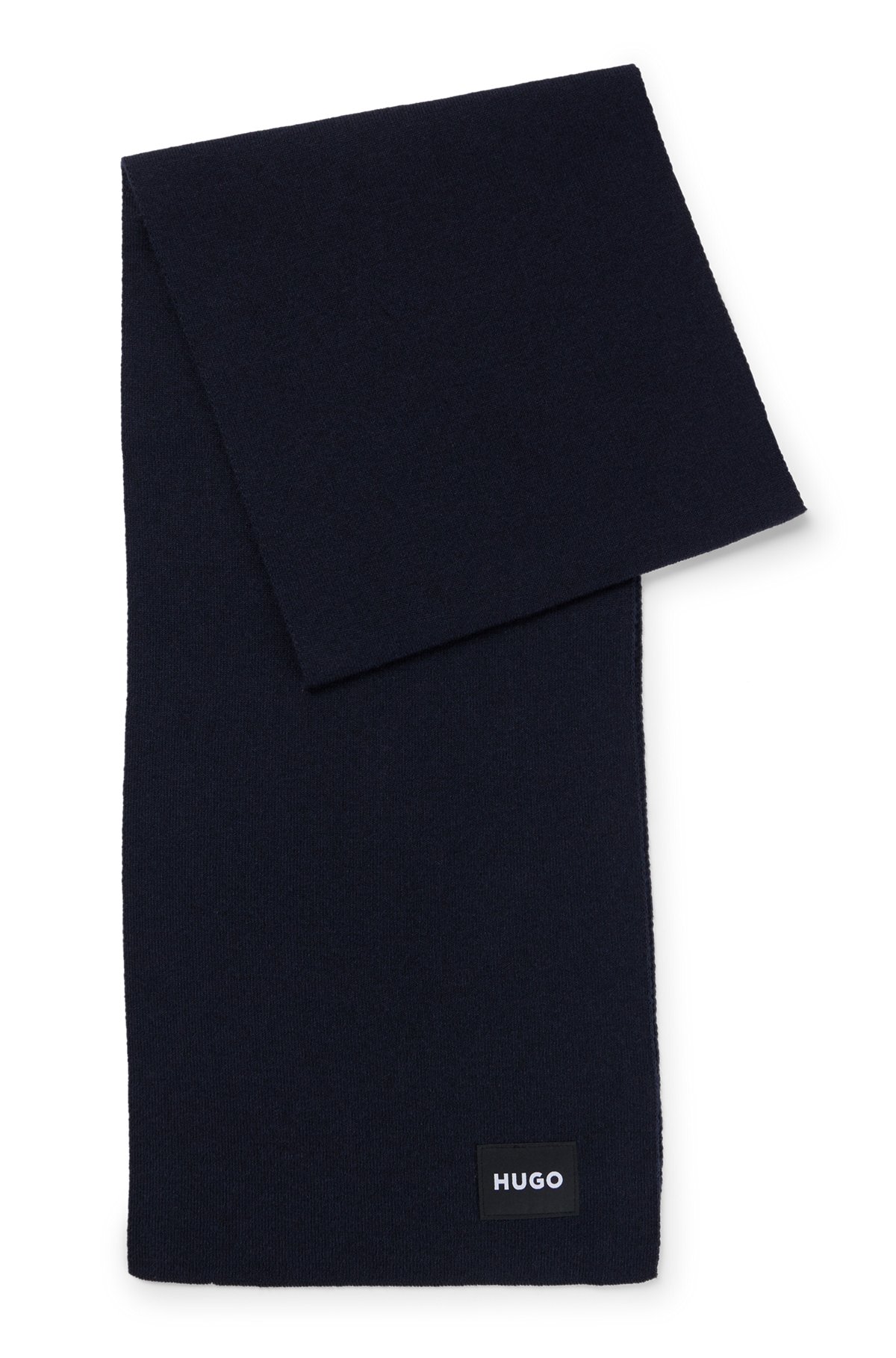 Knitted scarf with logo detail, Dark Blue
