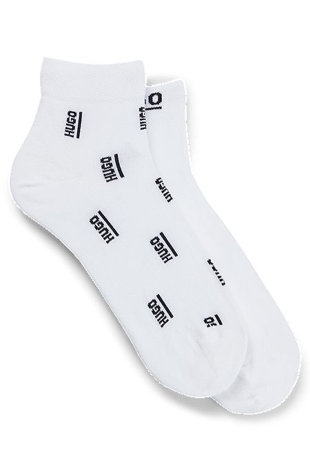 Two-pack of short socks with contrast branding, White