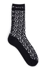 Regular-length socks with monogram pattern and solid trims, Black