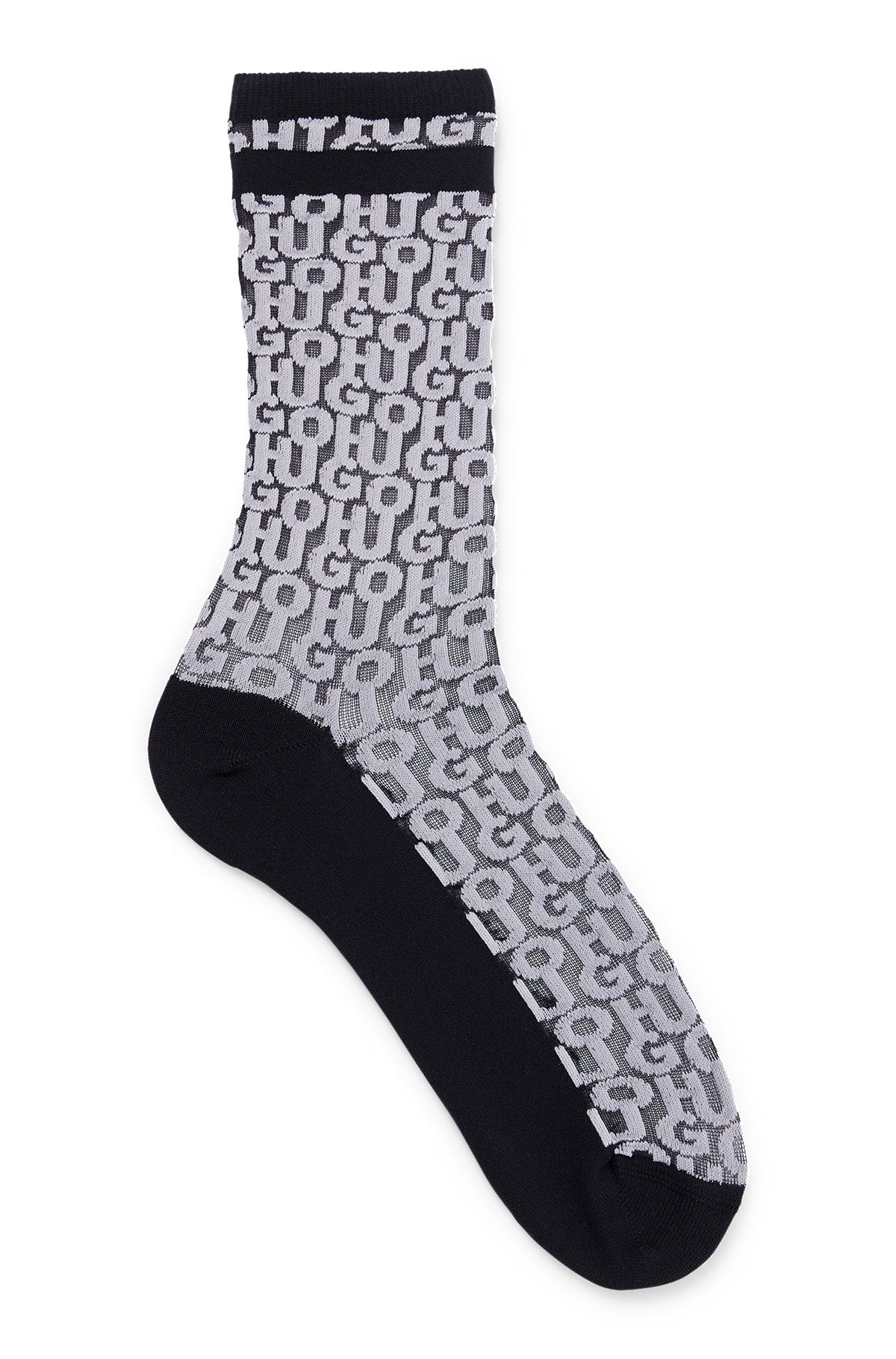 Regular-length socks with monogram pattern and solid trims, Light Purple