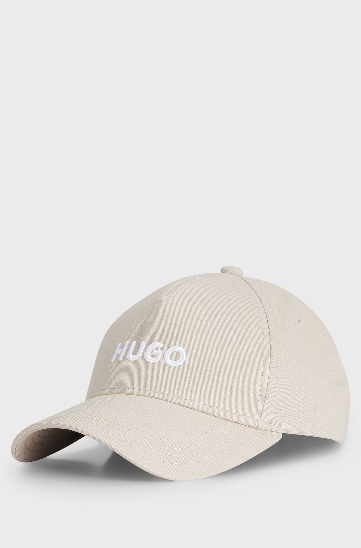 Cotton-twill cap with embroidered logo and snap closure, Light Beige