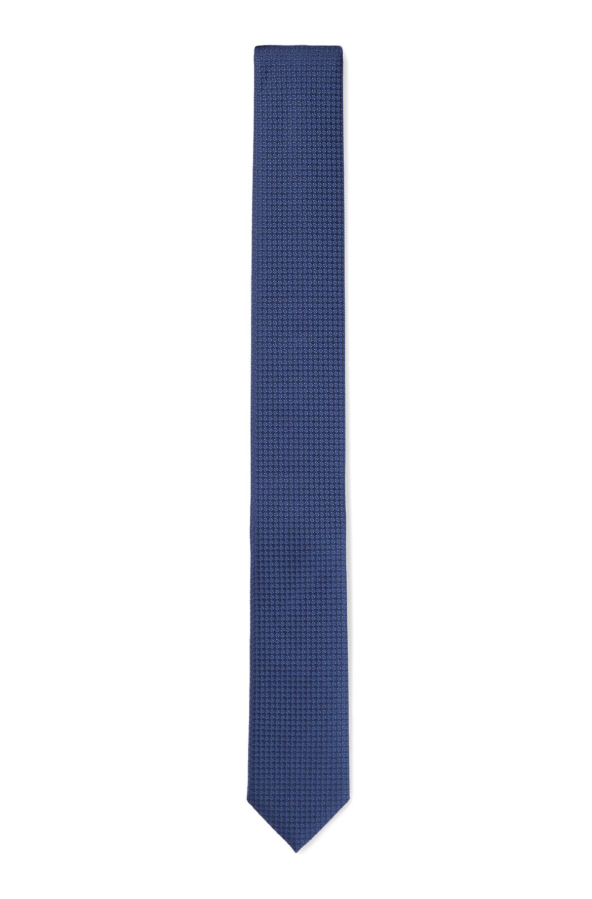 Cravate en jacquard de soie à micro motif, Bleu foncé
