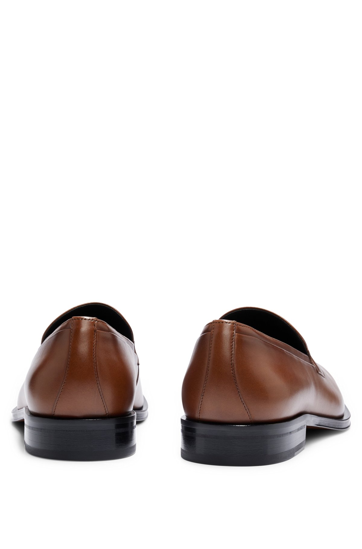 Italian leather loafers with apron toe and branded trim, Brown
