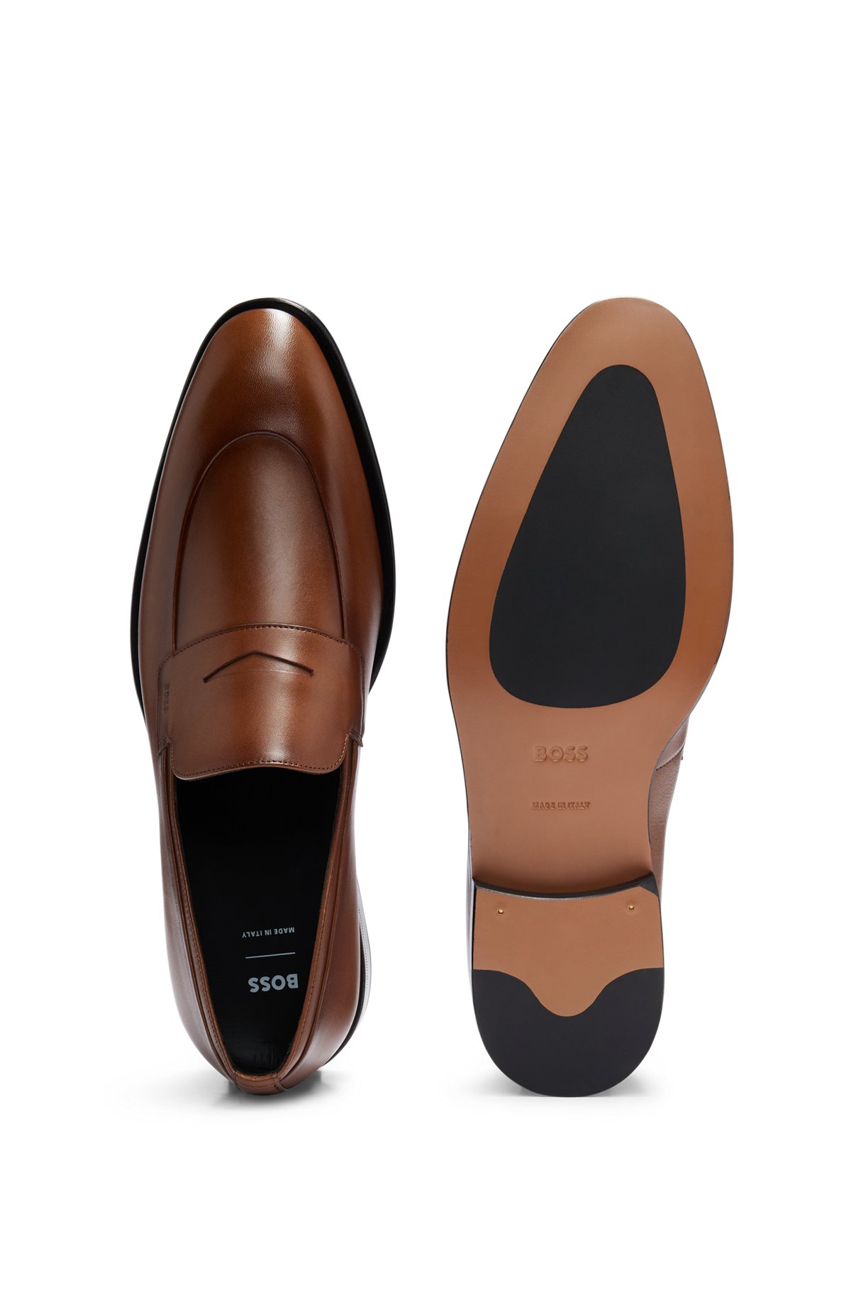ensom Fejlfri klima BOSS - Italian leather loafers with apron toe and branded trim
