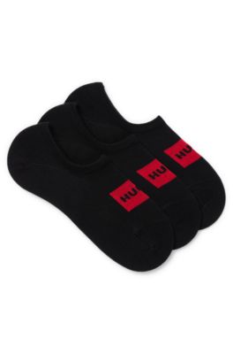 Three-pack of invisible socks with red logo labels, Black