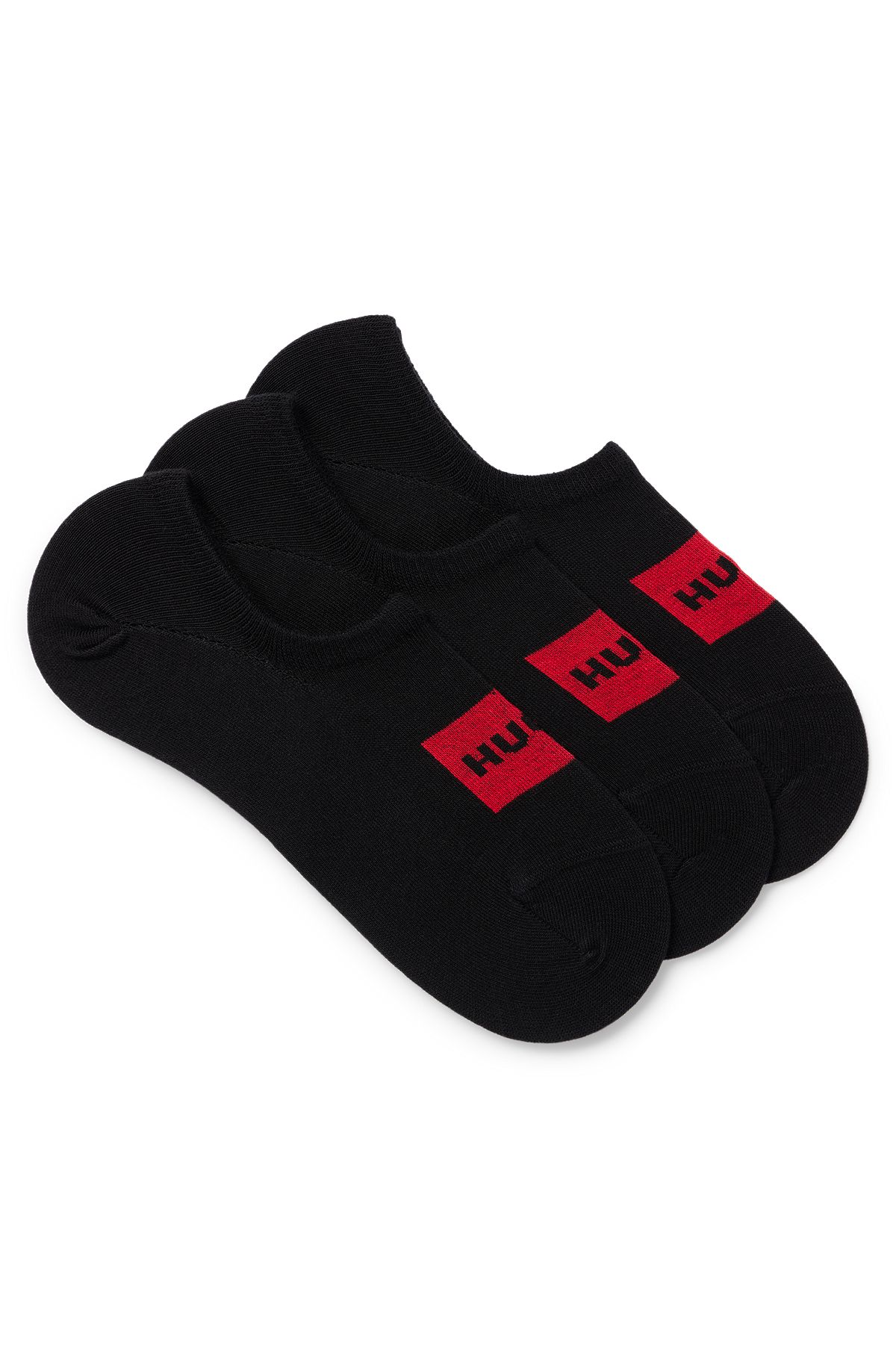 Set van drie paar onzichtbare sokken met rode logolabels, Zwart