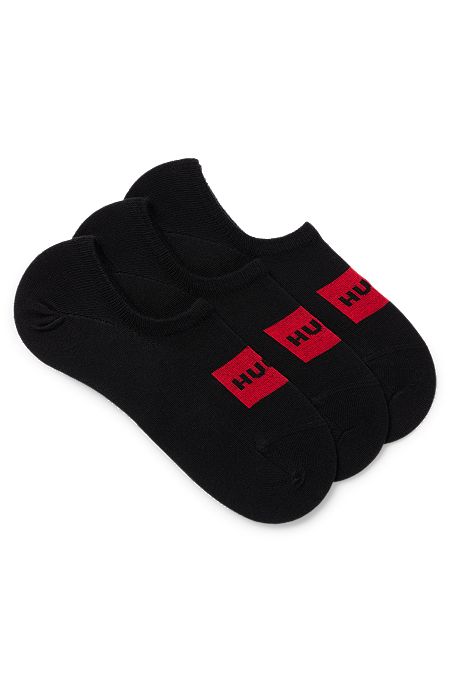 Set van drie paar onzichtbare sokken met rode logolabels, Zwart