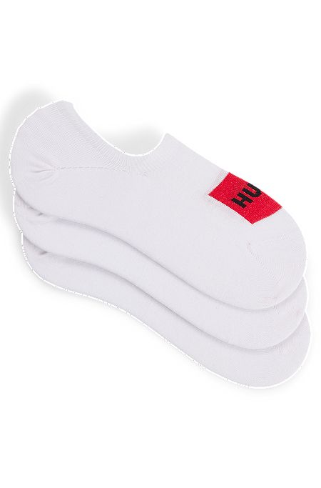 Set van drie paar onzichtbare sokken met rode logolabels, Wit