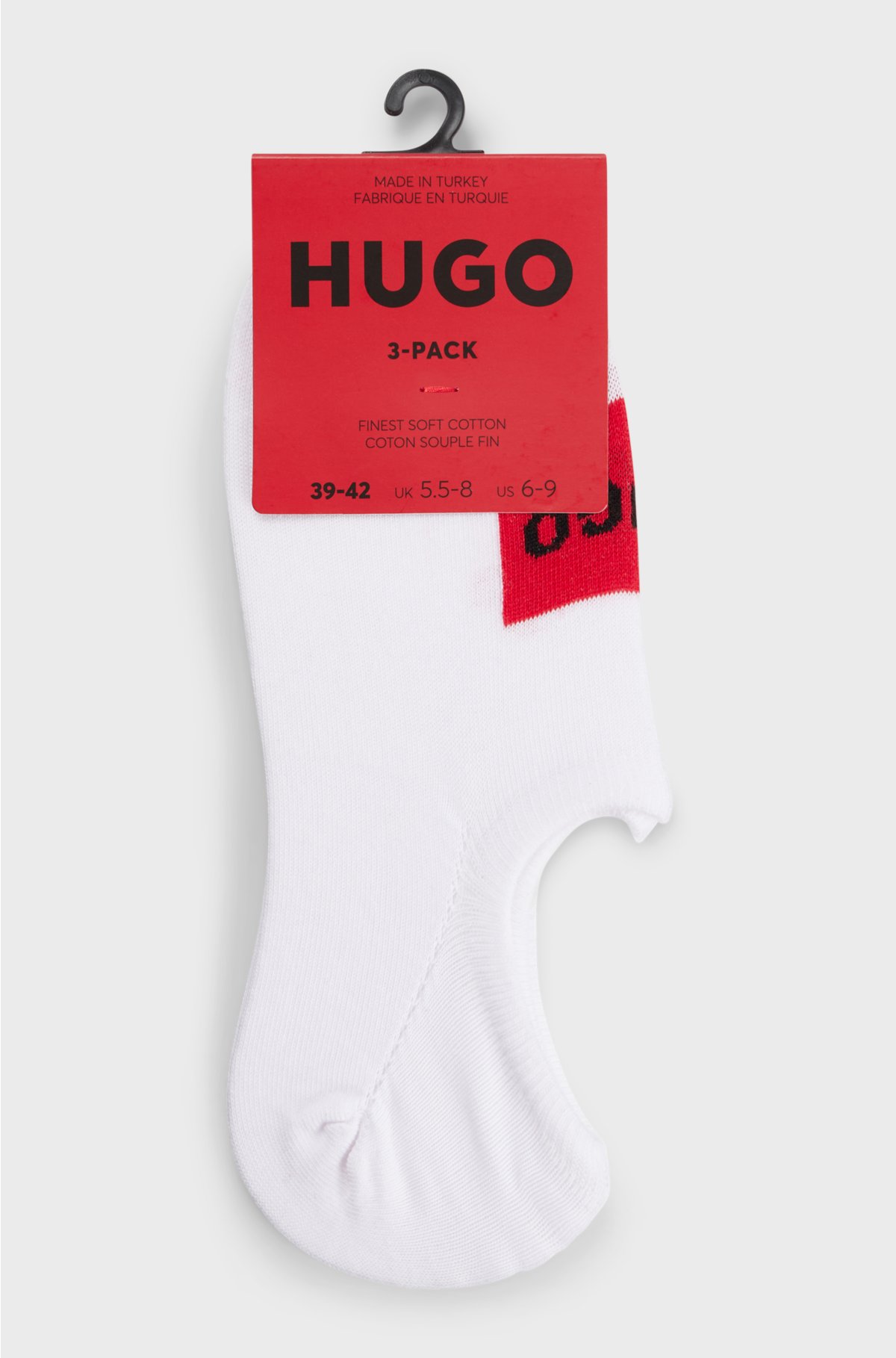 Three-pack of invisible socks with red logo labels, White