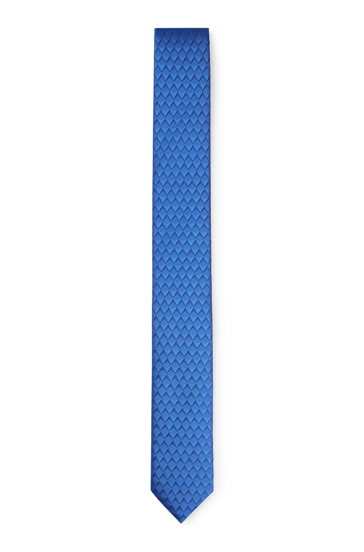 Printed-pattern tie in silk jacquard, Blue