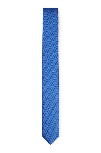 Printed-pattern tie in silk jacquard, Blue