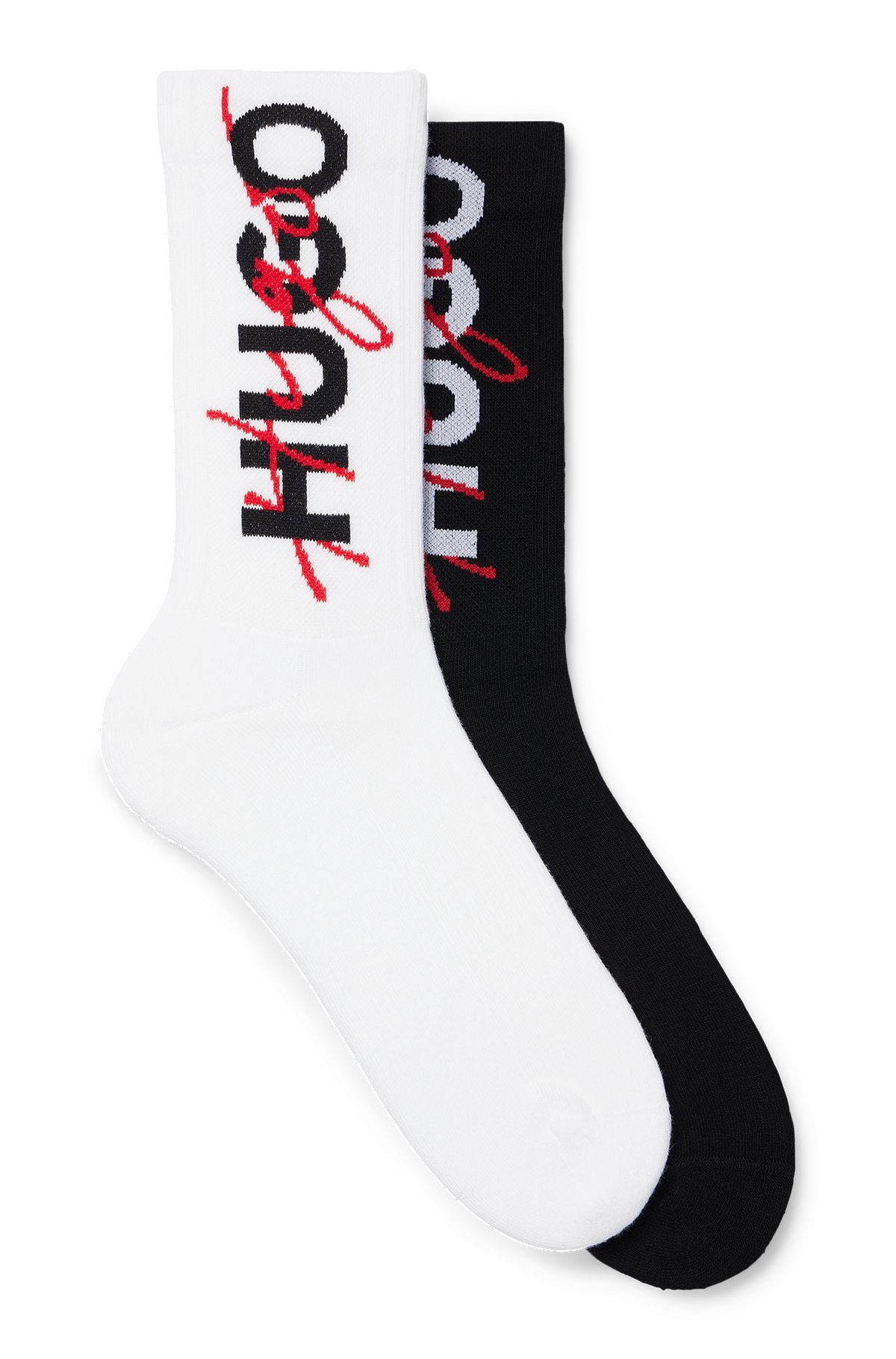 Zweier-Pack kurze Socken mit doppelten Logos, Schwarz