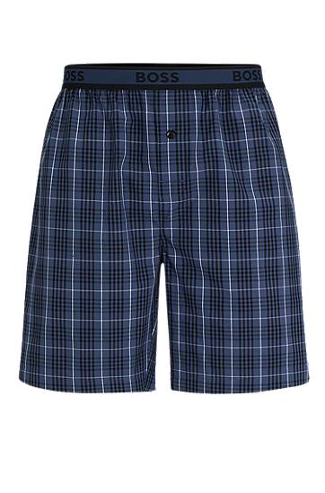 Cotton-poplin pyjama shorts with check pattern, Hugo boss