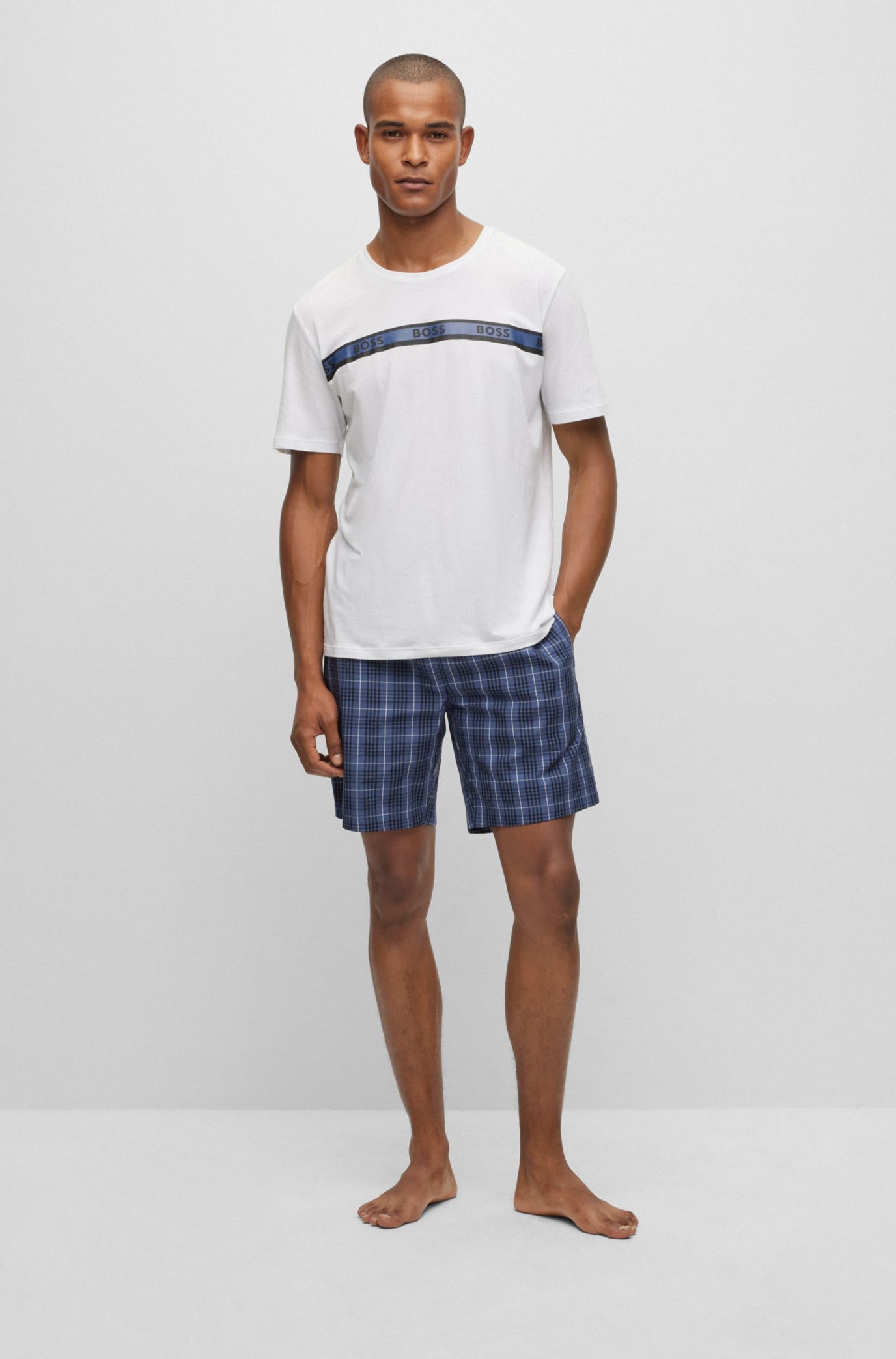 BOSS Cotton poplin pyjama shorts with check pattern