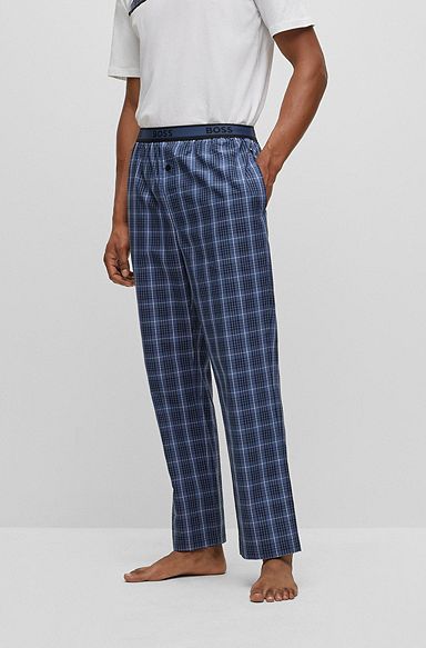 Cotton-poplin pyjama bottoms with check pattern, Blue