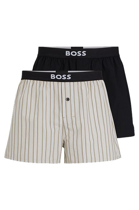 Two-pack of cotton pyjama shorts with logo waistbands, Beige