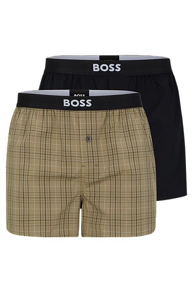 Two-pack of cotton pyjama shorts with logo waistbands, Black / Green