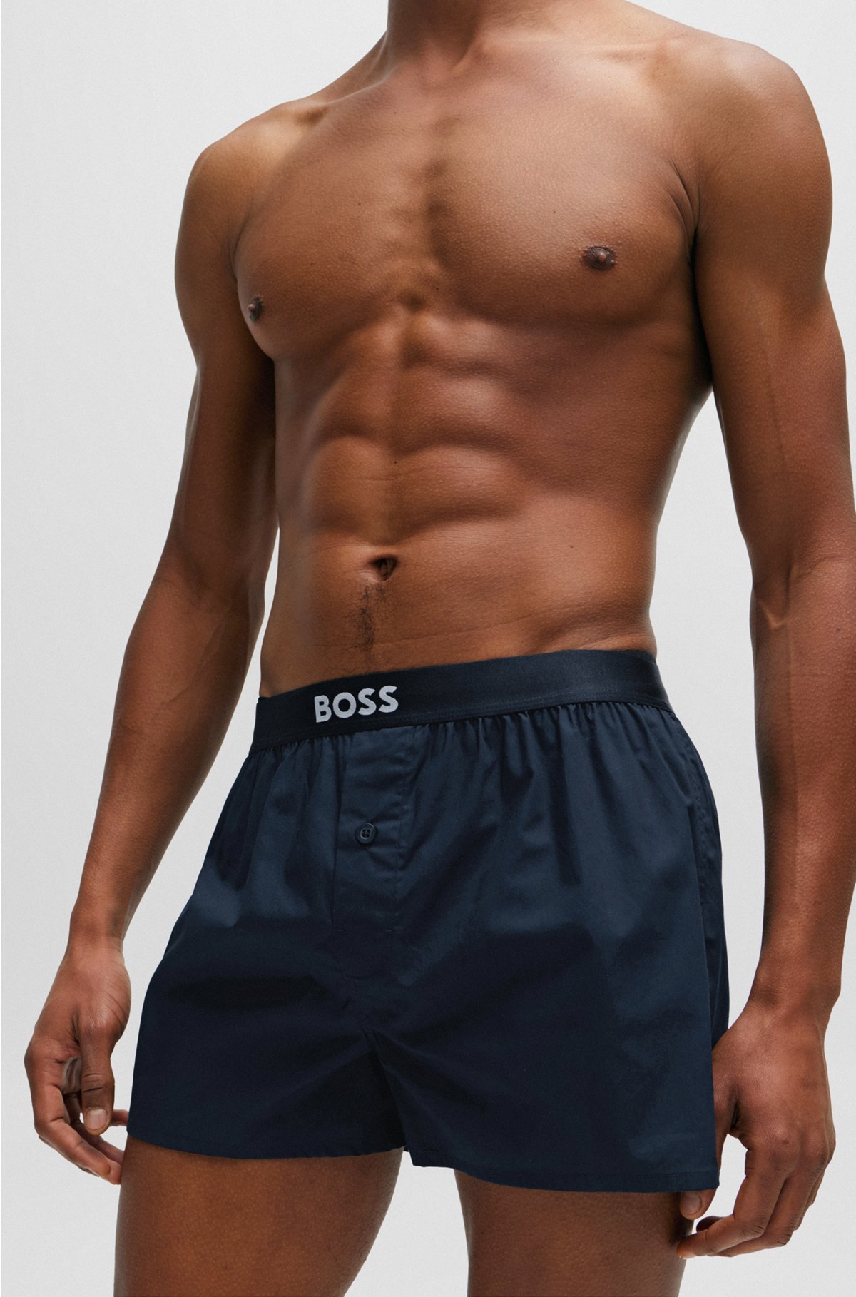 Two-pack of cotton pyjama shorts with logo waistbands, Dark Blue