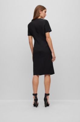 BOSS - Robe à encolure V avec fermetures éclair - Noir