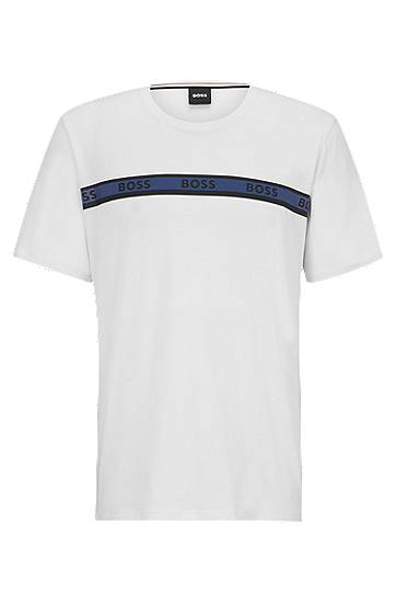 Stretch-cotton pyjama T-shirt with branded stripe, Hugo boss