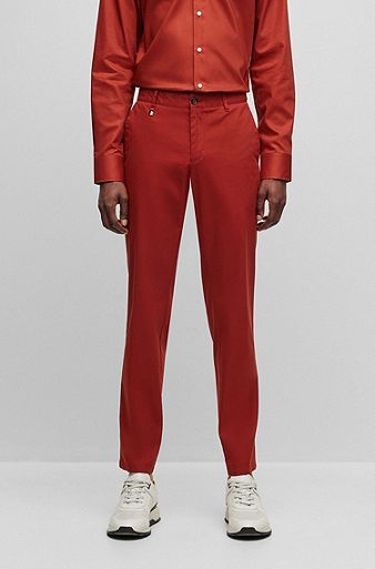 Slim-fit trousers in stretch cotton with signature stripe, Red