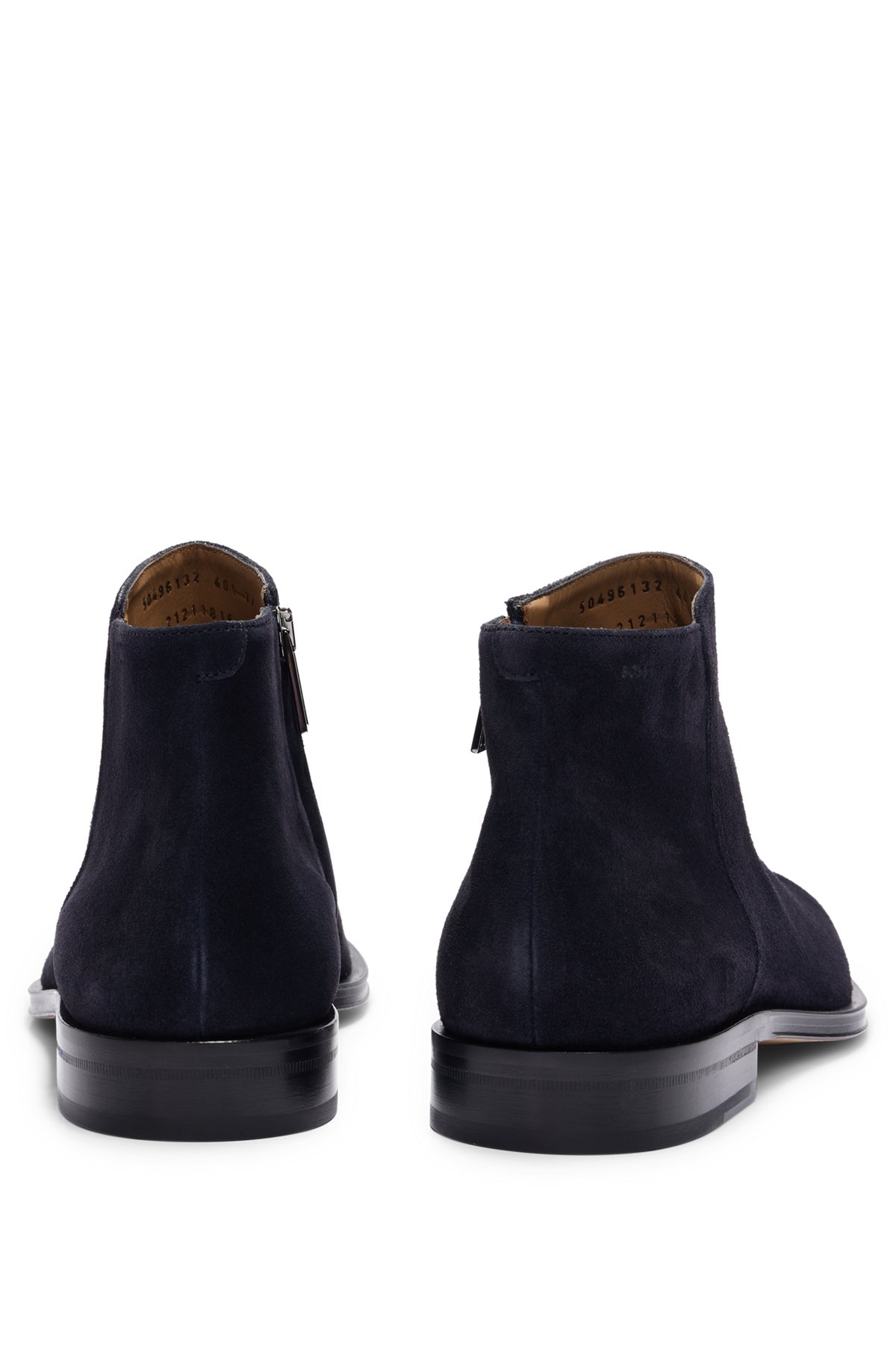 Suede ankle boots with embossed logo, Dark Blue