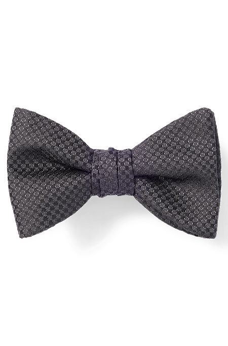 Pure-silk bow tie with jacquard-woven micro pattern, Black